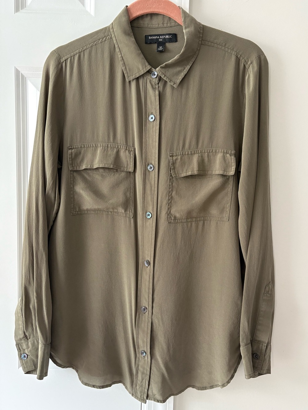 Banana Republic Olive Green Silk Button Down Blouse